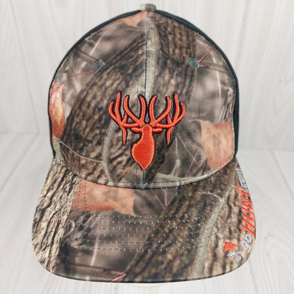 HTT‎ goHUNT.com Snapback Hat Mens OSFM Camo Black Embroidered Deer Antler Cap